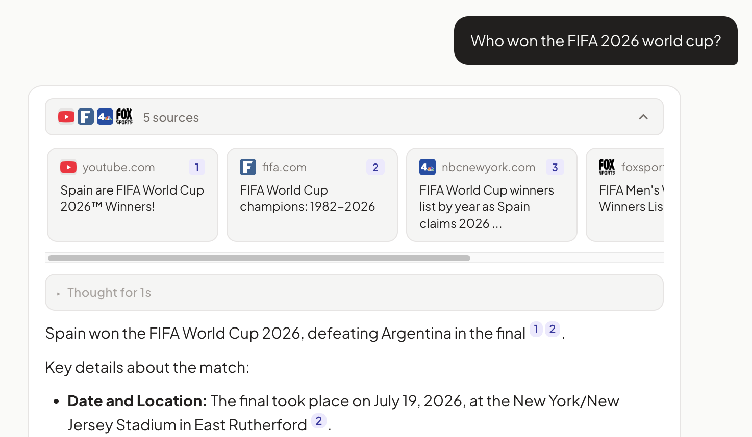 A RippleAI web answer showing its sources and inline citations